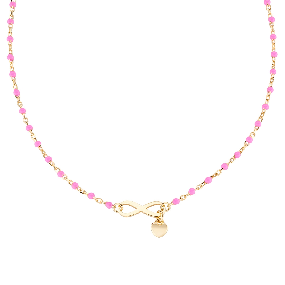 "Infinite" Gold Necklace with Fuchsia Enamel