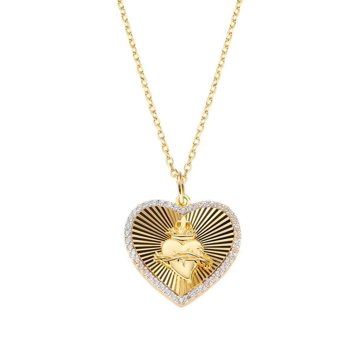 Sacred Heart Necklace with White Zirconia