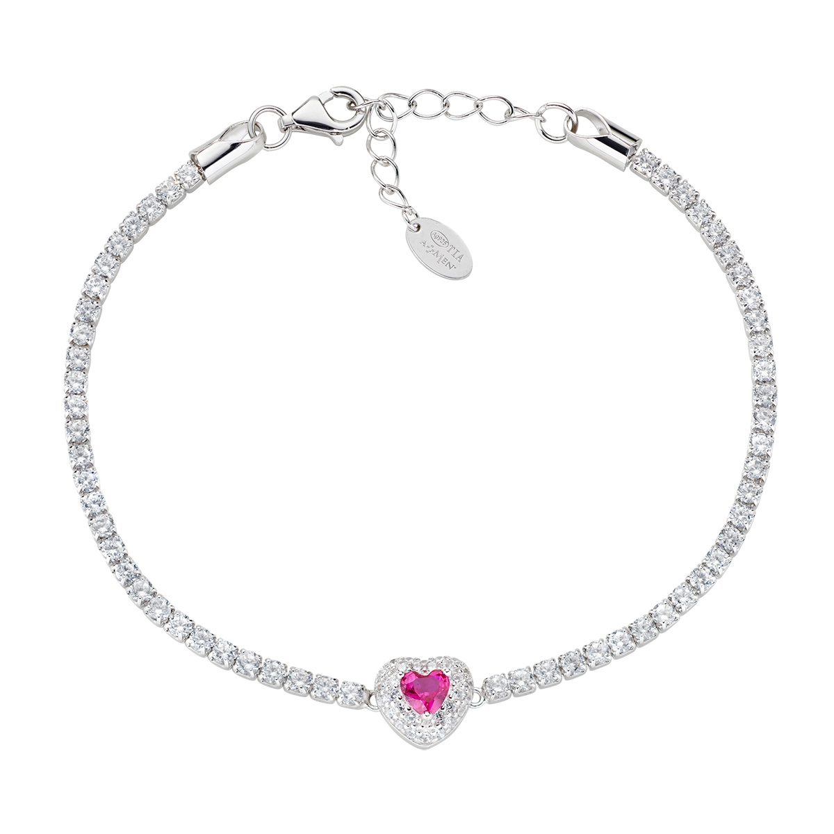 Tennis Bracelet with Heart with Ruby Cubic Zirconia