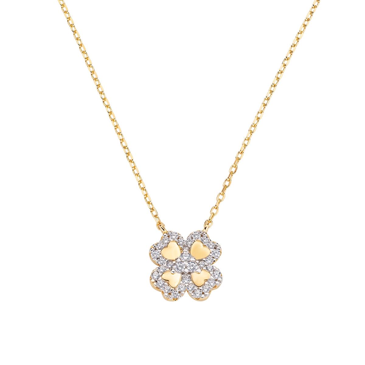 Collana "Quadrifoglio" in Argento Dorato con Zirconi