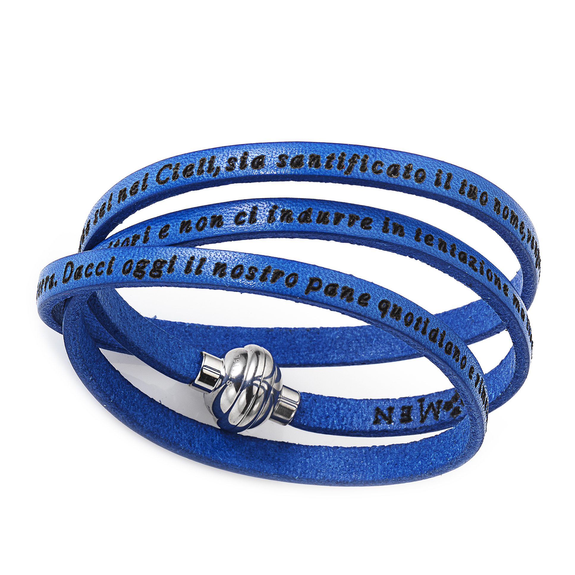 Leather Bracelet Our Father Prayer Italian - Blue 