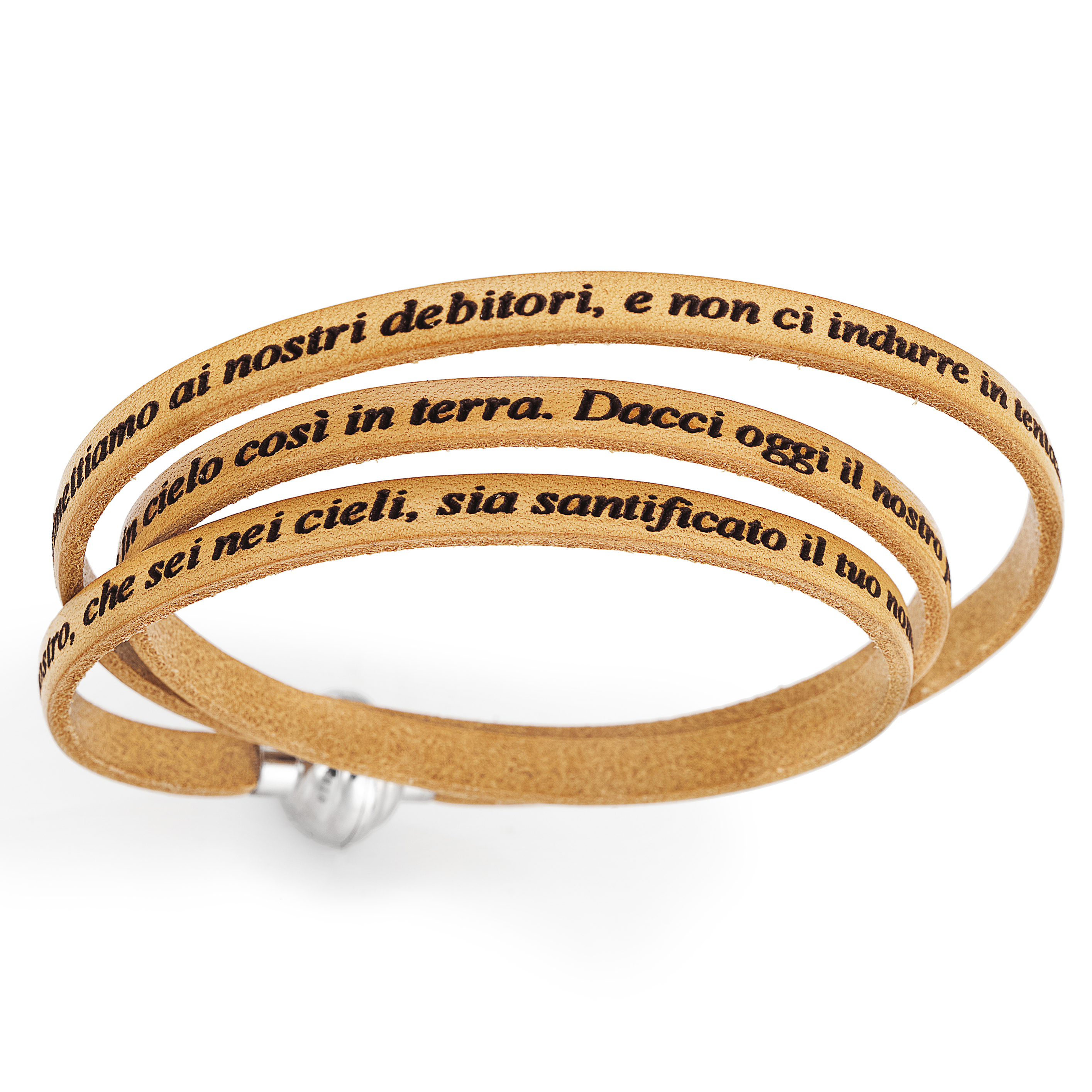 Leather Bracelet Our Father Prayer Italian - Camel