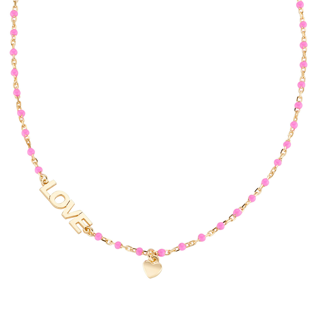 "Love" Gold Necklace with Fuchsia Enamel