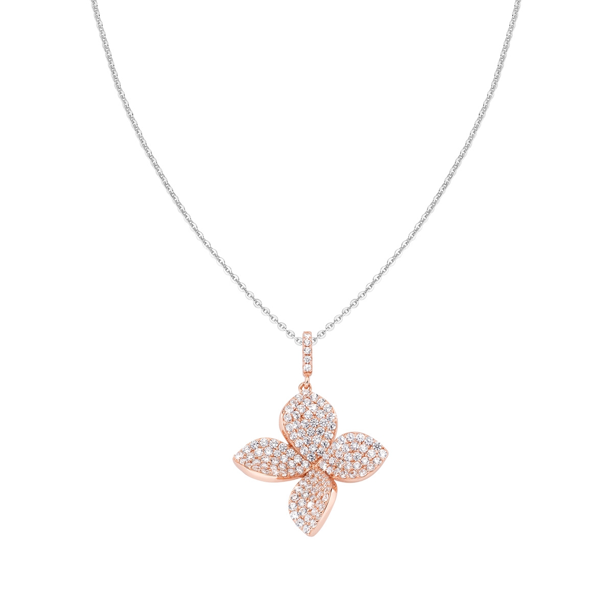 Rosè Flower Necklace and White Zircons
