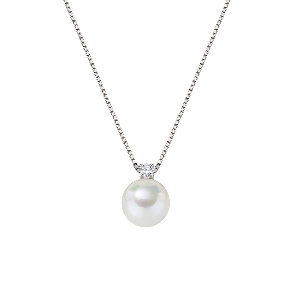10 mm Shell Pearl and White CZ Necklace