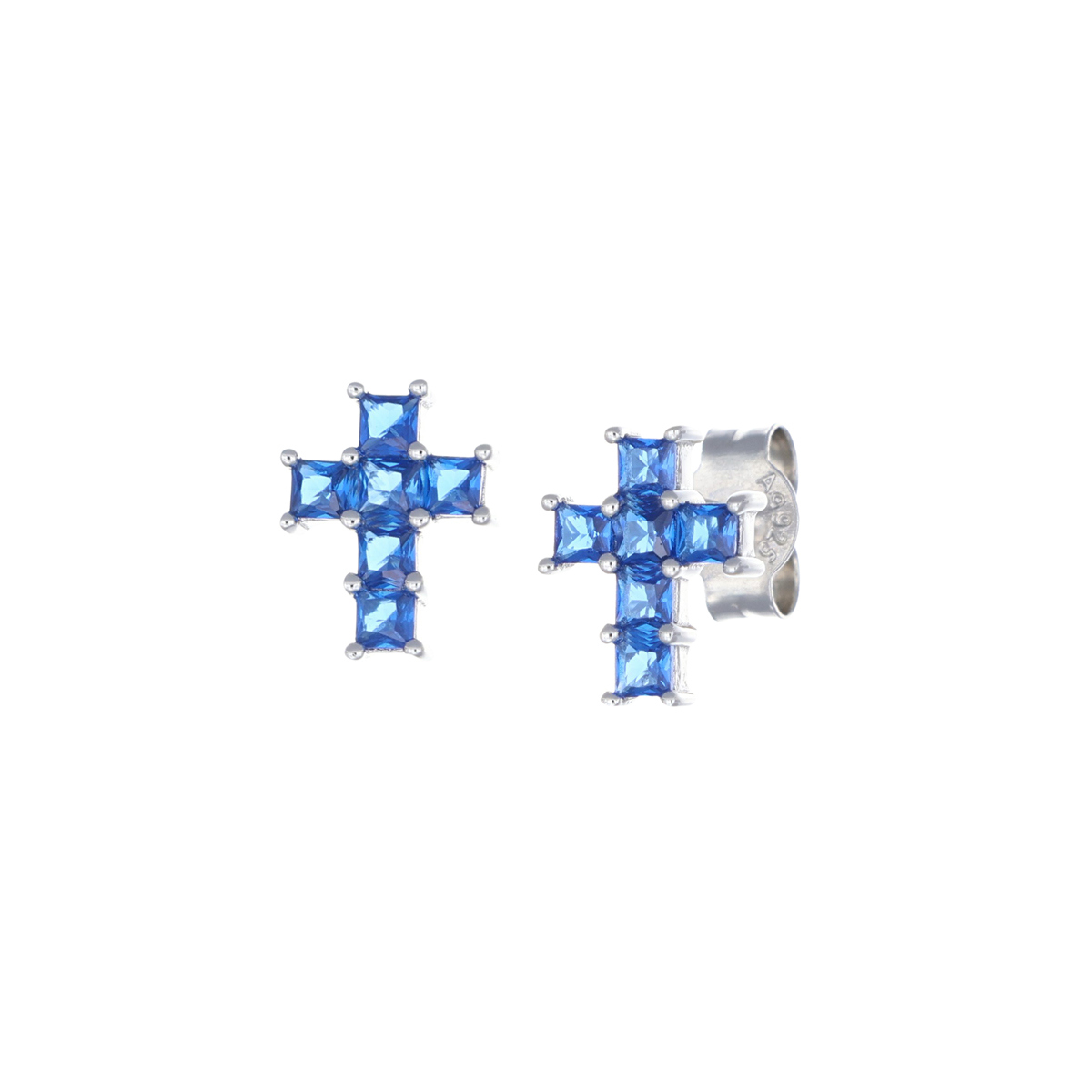 Blue Zirconia Cross Stud Earrrings