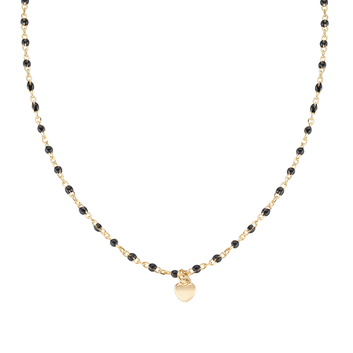 "Heart" Gold Necklace with Black Enamel