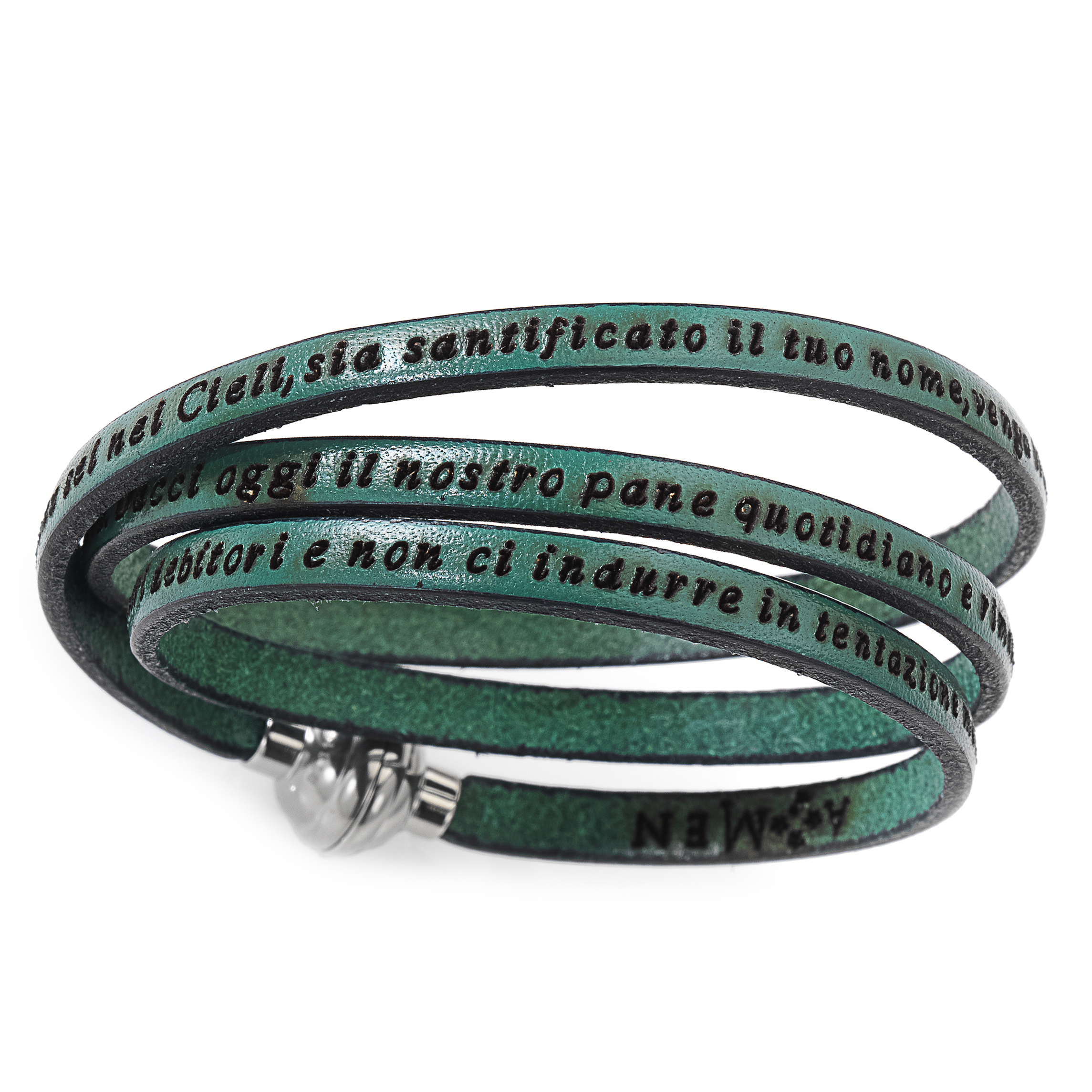 Leather Bracelet Our Father Prayer Italian - Green