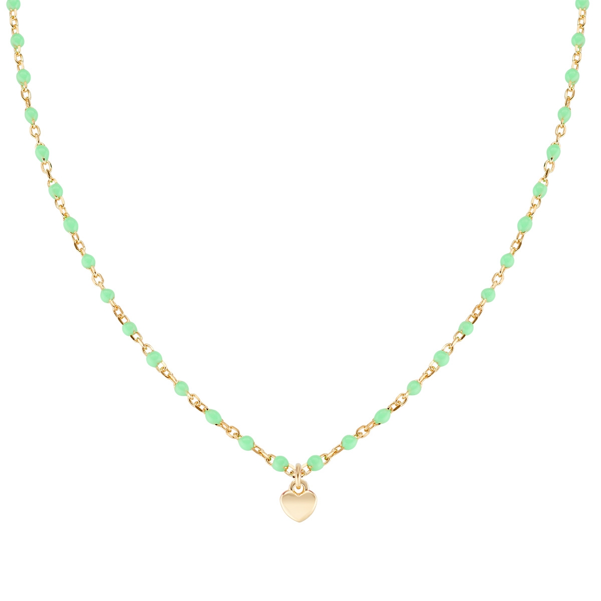 "Heart" Gold Necklace with Green Enamel