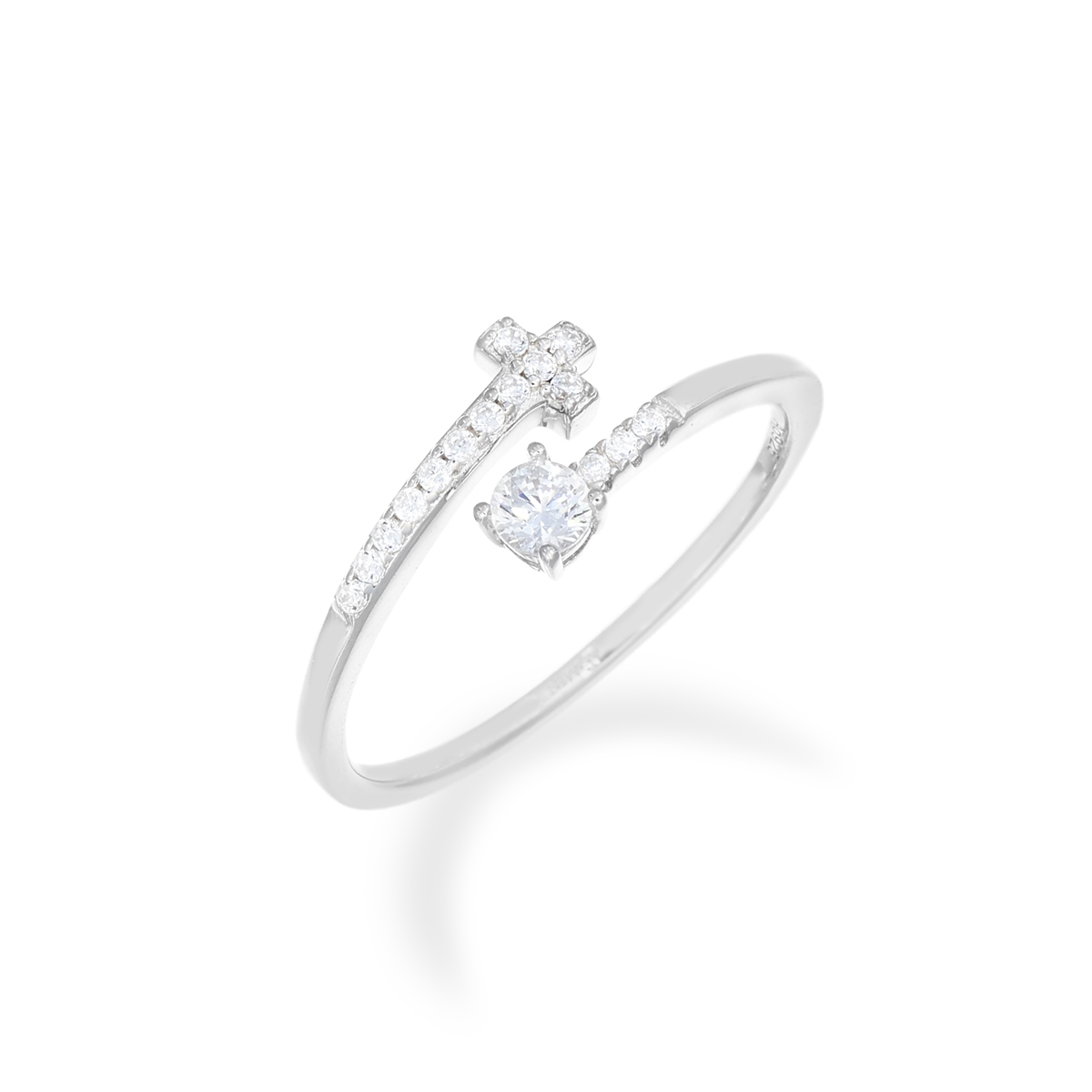 Adjustable Ring with Cross and Zirconia Solitaire