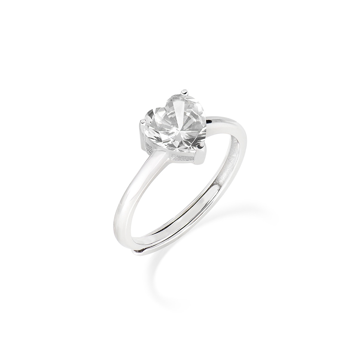 Adjustable Heart Ring in Sterling Silver with Zirconia