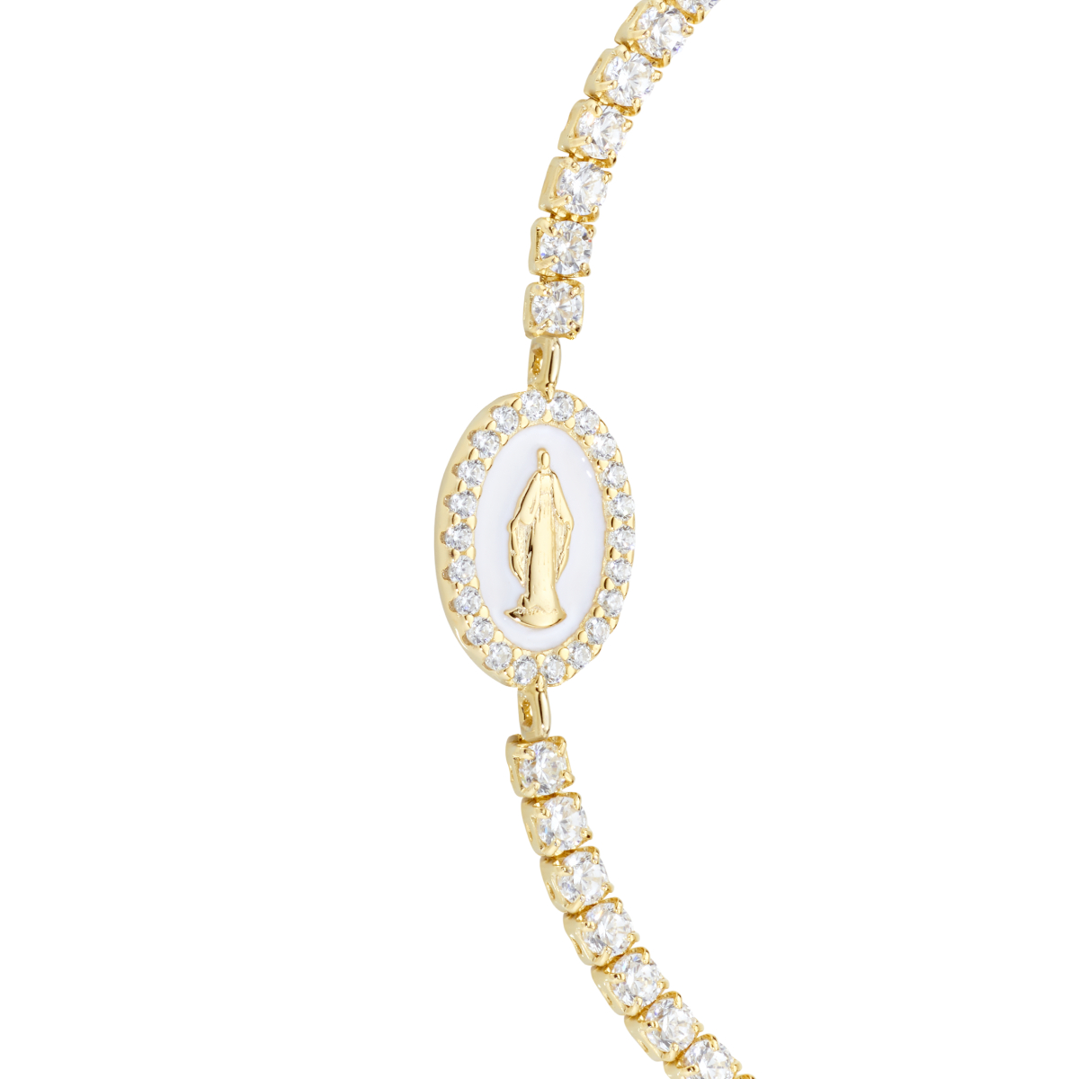 Bracciale Tennis Dorato con Miracolosa e Smalto Bianco Perla
