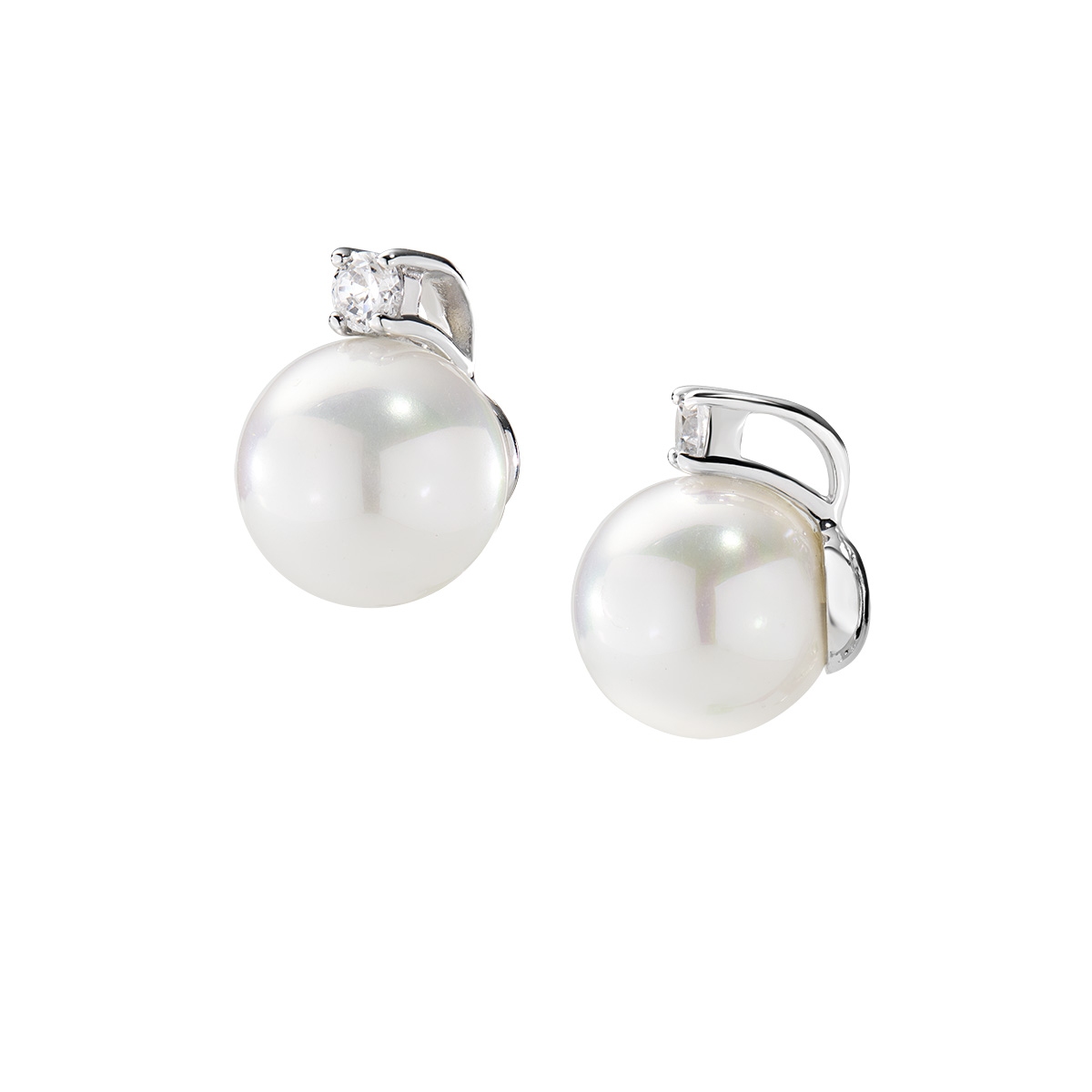 10 mm Shell Pearl and White CZ Earrings