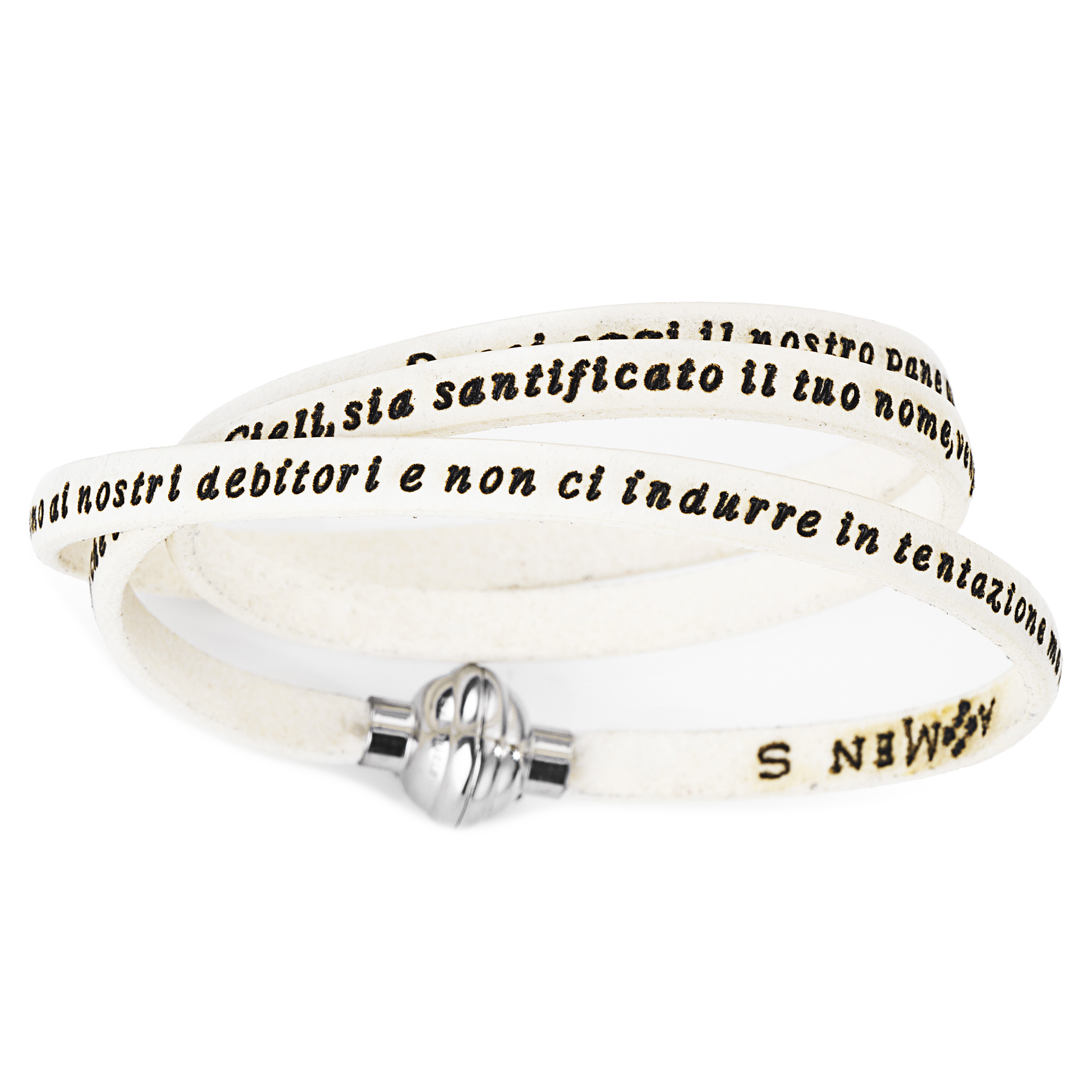 Leather Bracelet Our Father Prayer Italian - White