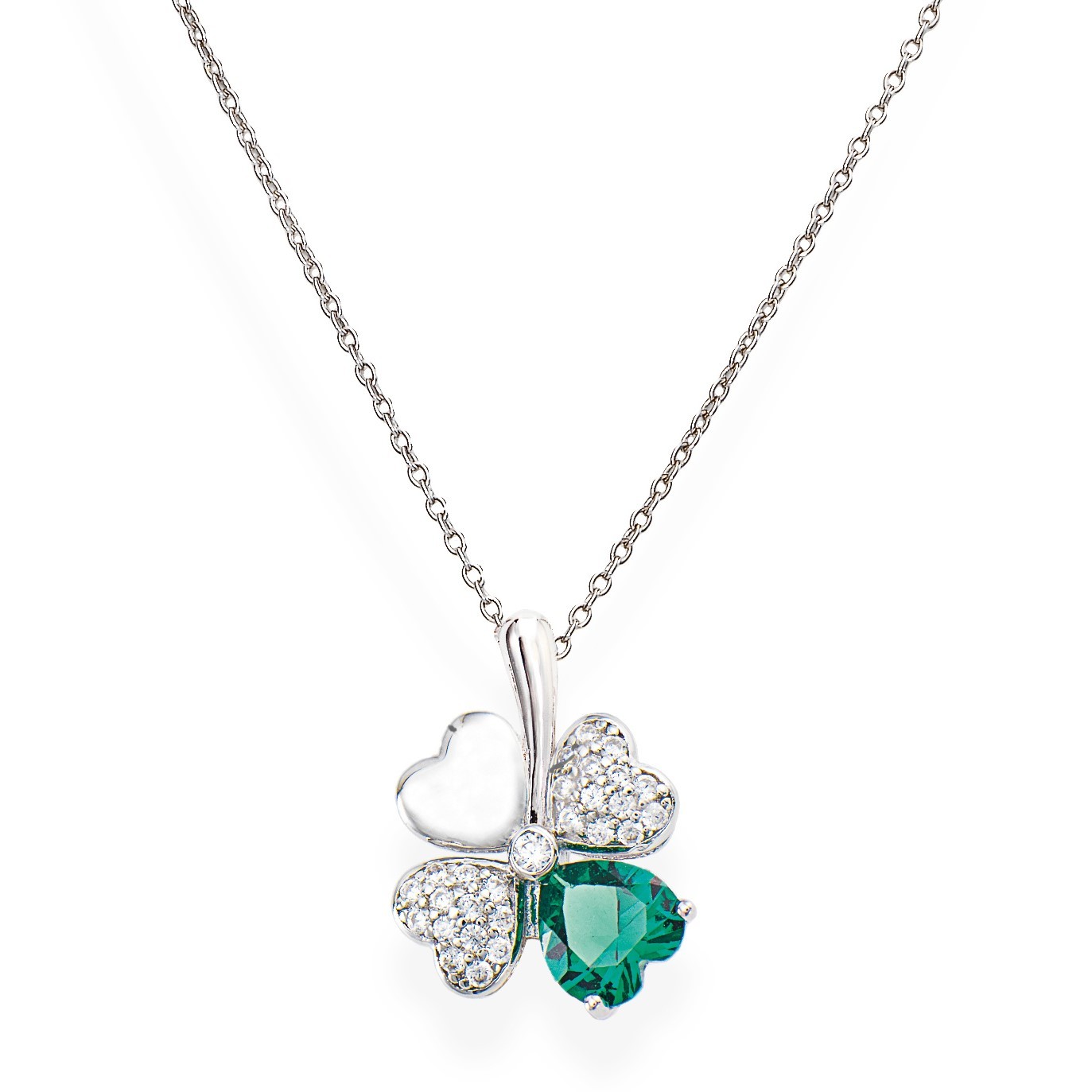 Necklace Quadicuore Rhodium and Zircons White and Green