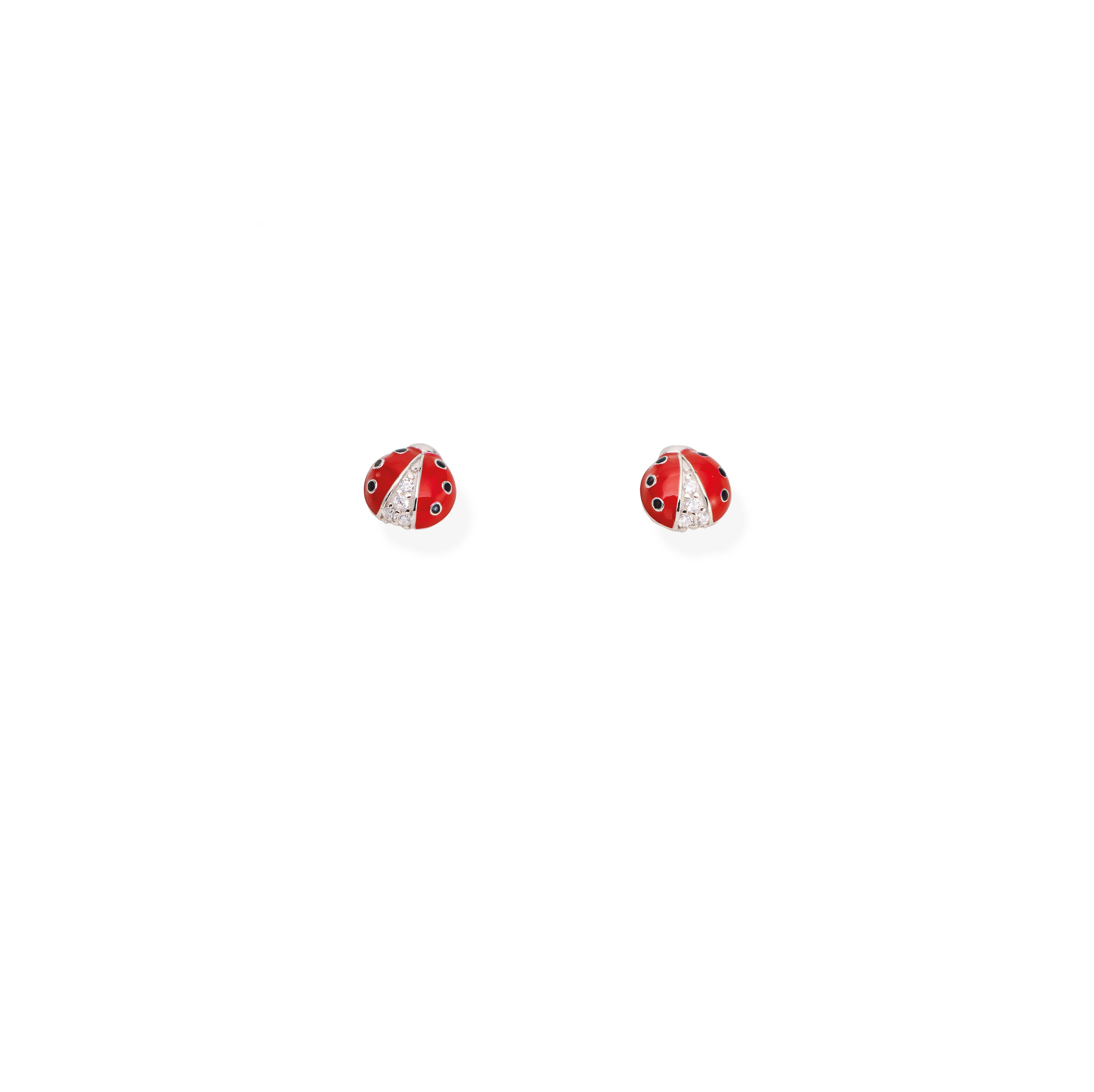 Enameled and Zirconia Ladybug Earrings