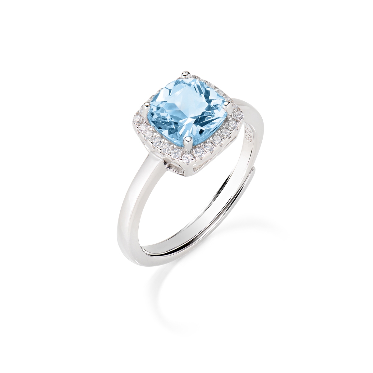 Anello Lady  Regolabile con Zircone Acquamarina Taglio Radiant