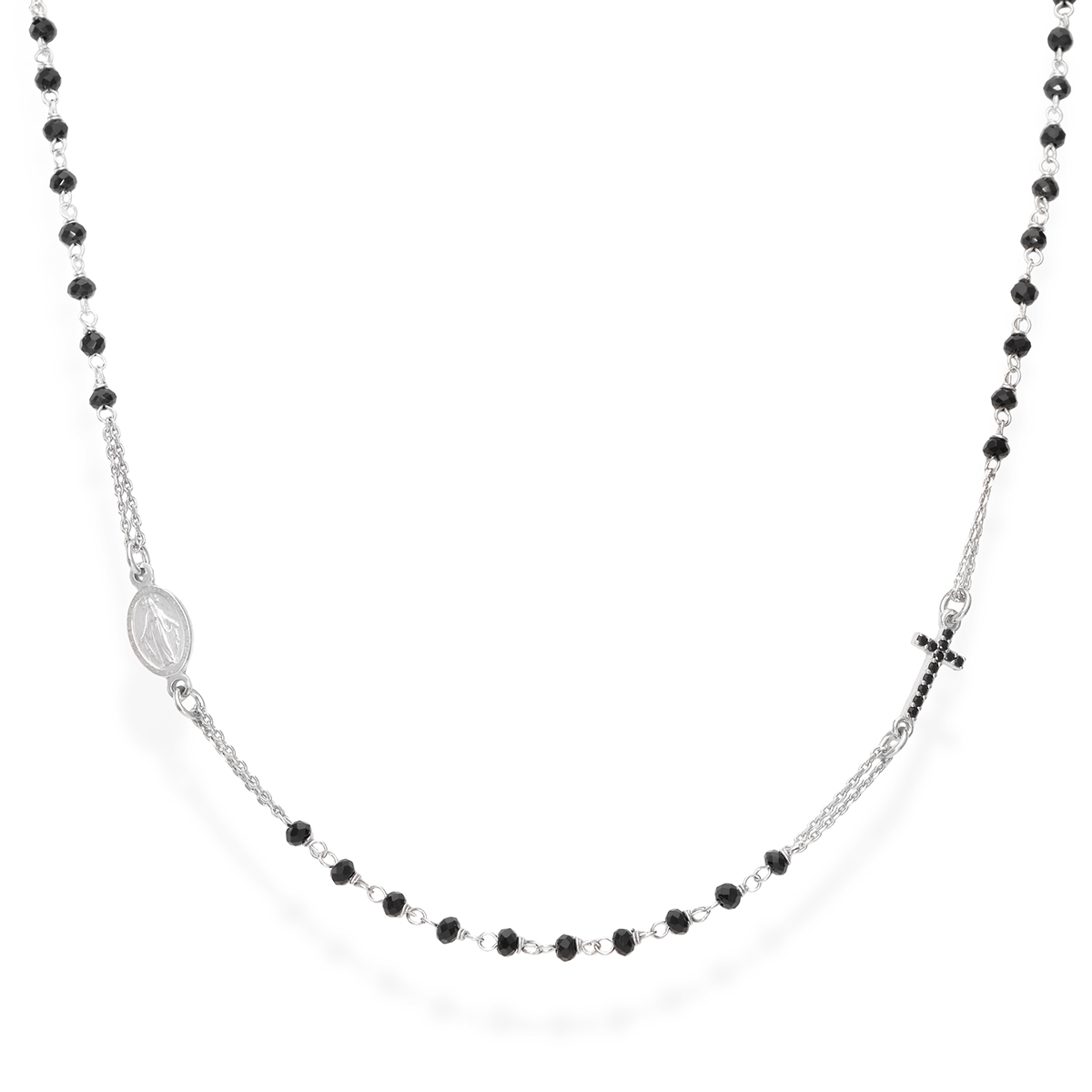 Black Crystals and Zirconia Rosary Necklace 