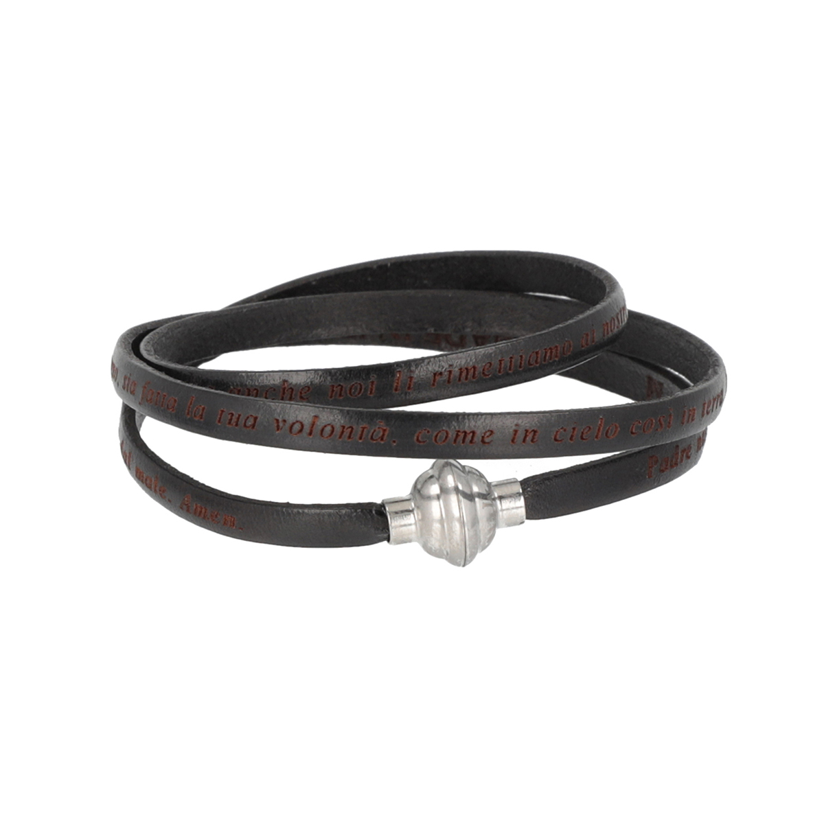 Leather Bracelet Our Father Prayer Italian - Black