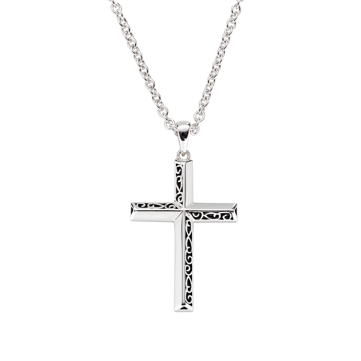 Silver Cross Necklace with Embroidery