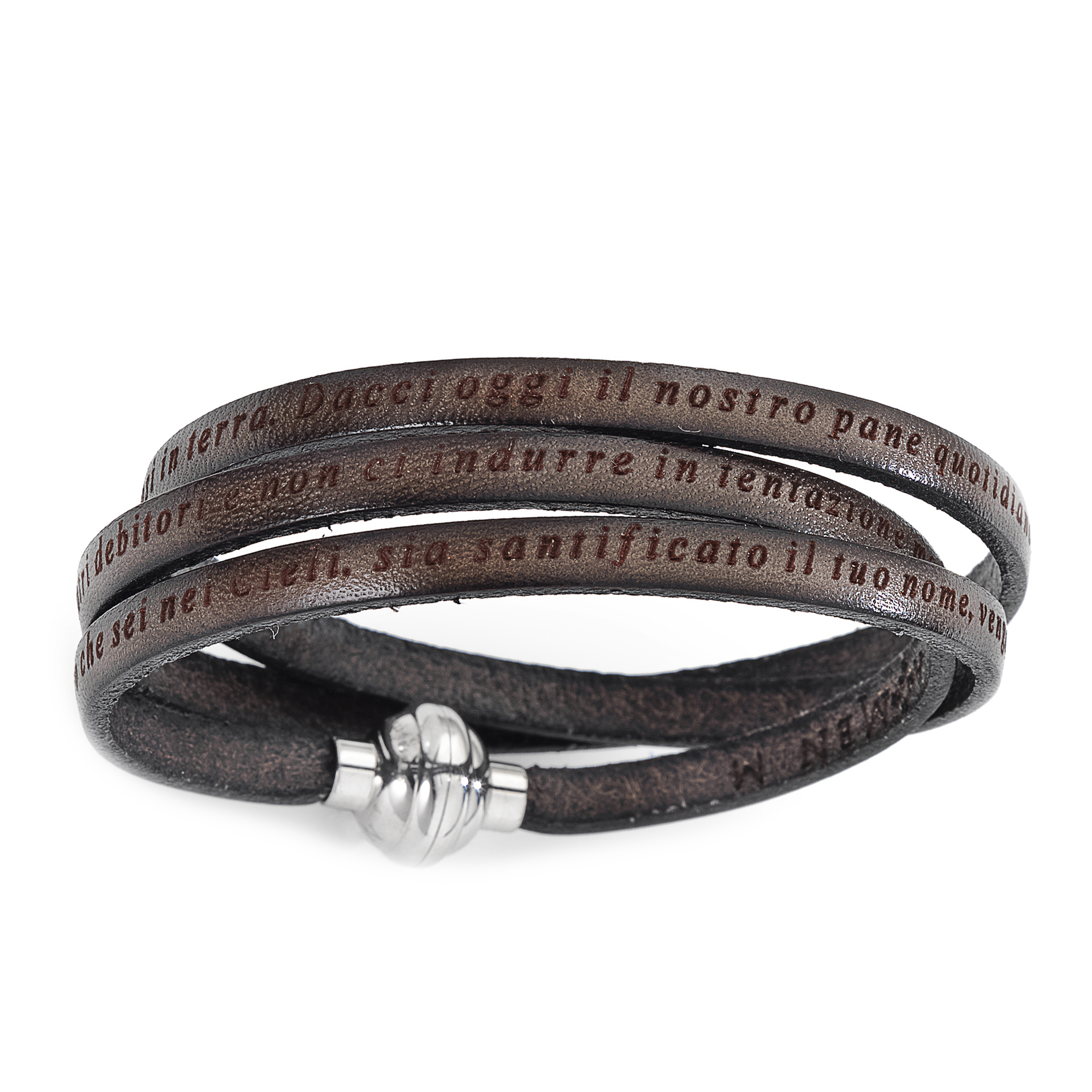 Leather Bracelet Our Father Prayer Italian - Mud