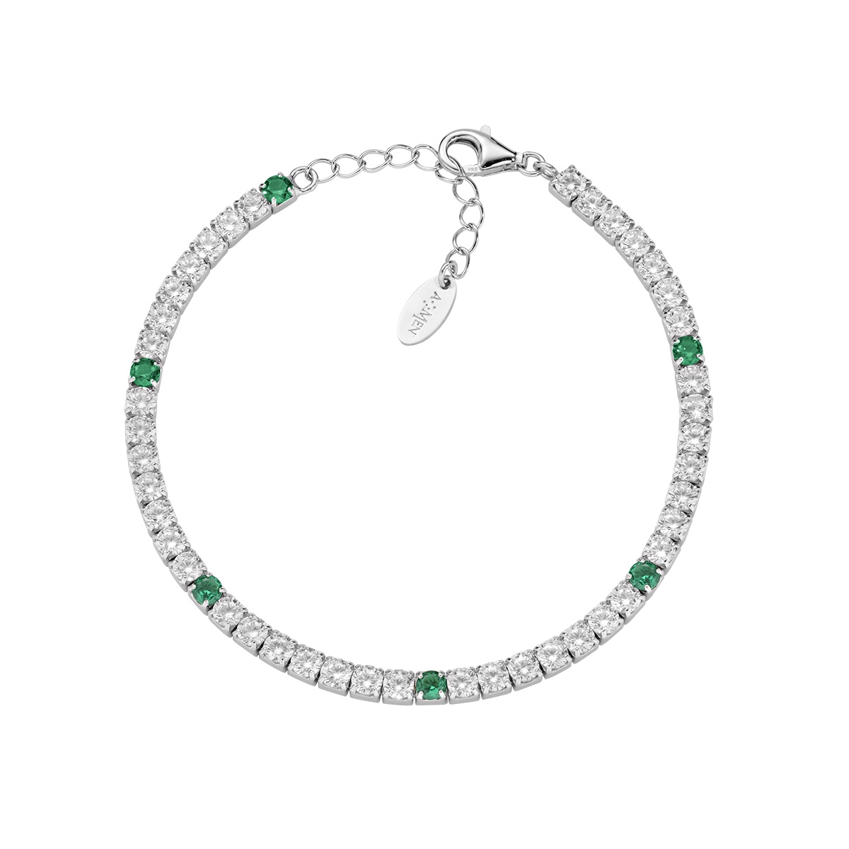 3 mm Tennis Bracelet with Green and White Zirconia