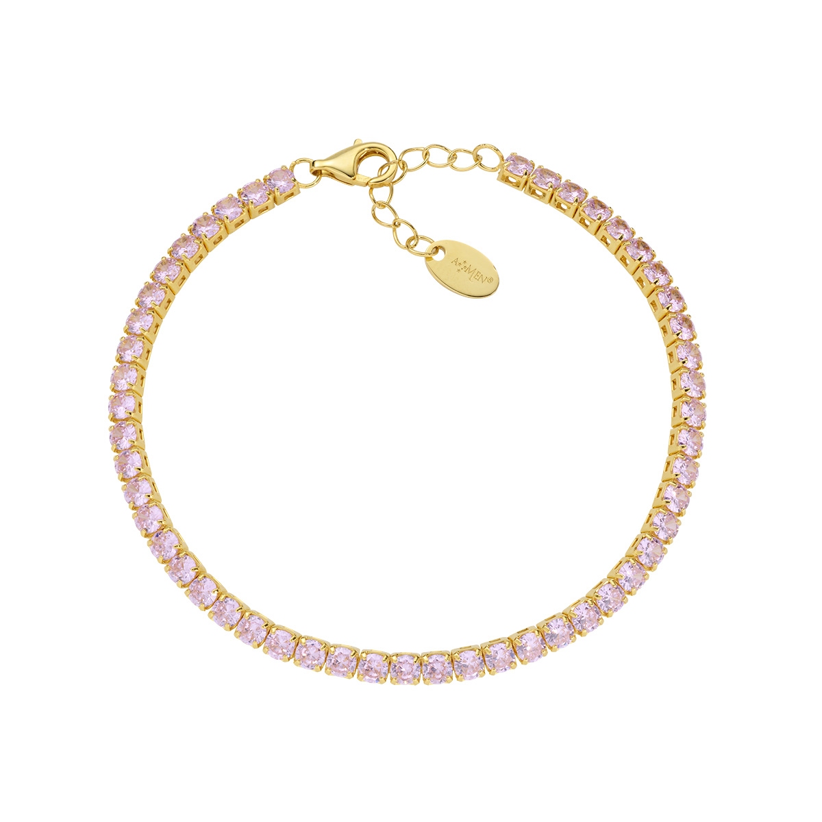 3 mm Golden Tennis Bracelet with Pink Zirconia