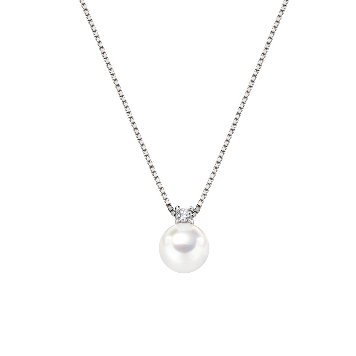 8 mm Shell Pearl and White CZ Necklace